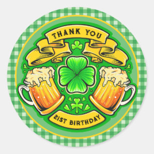 Sticker Rond Salue St. Patrick's Day Shamrock 21e anniversaire