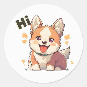Sticker Rond Salut Chiot Mignon