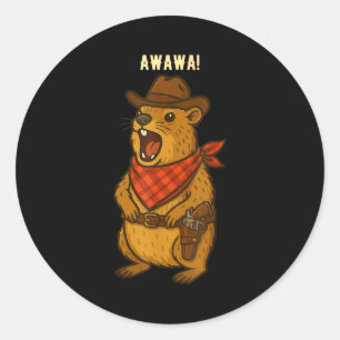 Sticker Rond Salut Cowboy Rock Hyrax Awawa Western Drôle _2