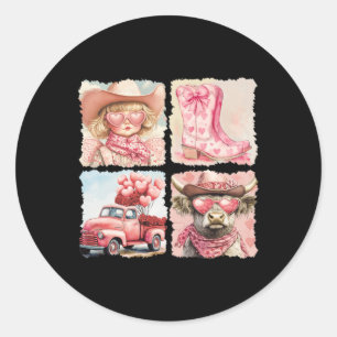 Sticker Rond Salut Cowgirl de la Saint-Valentin Rétro Vintage W