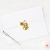 Sticker Rond Salut et Hugs | Cute chat avec tournesol (Enveloppe)