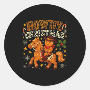 Sticker Rond Salut Noël Cowboy Design Pain d'épice 