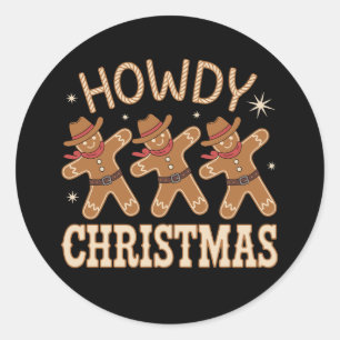 Sticker Rond Salut Noël Cowboy Gingerbread Western Noël