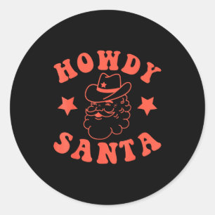 Sticker Rond Salut Père Noël Rétro Groovy Cowboy Western Noël