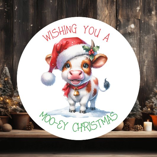 Sticker Rond Salutation de Noël vache