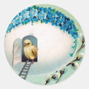 Sticker Rond Salutation de Pâques pour les poules vintages