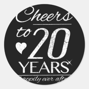 Sticker Rond Salutations à 20 ans mariés Couples 20e Mariage An