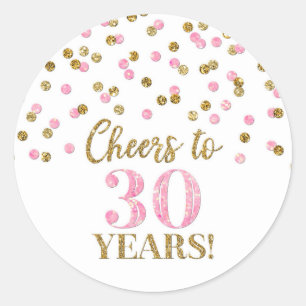 Sticker Rond Salutations à 30 ans Anniversaire Pink Gold Confet