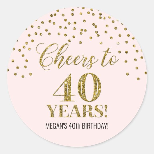 Sticker Rond Salutations à 40 ans Anniversaire Blush Gold Confe (Devant)