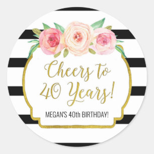 Sticker Rond Salutations à 40 ans Anniversaire Fleurs de rayure