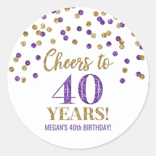 Sticker Rond Salutations à 40 ans Anniversaire Gold Purple Conf (Devant)