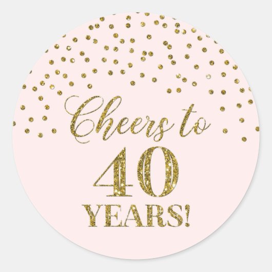 Sticker Rond Salutations à 40 ans Anniversaire Pink Gold Confet (Devant)