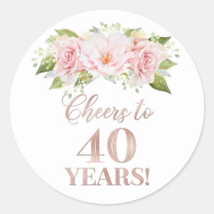 Sticker Rond Salutations à 40 ans Anniversaire Rose or rose Flo