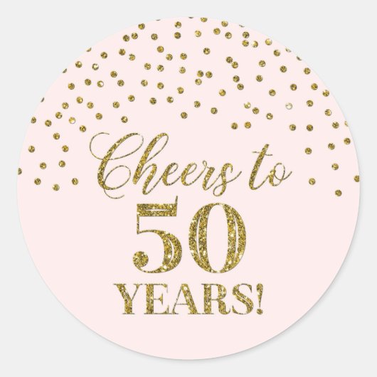 Sticker Rond Salutations à 50 ans Anniversaire Pink Gold Confet (Devant)