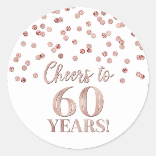 Sticker Rond Salutations à 60 Anniversaire Rose Gold Confetti (Devant)