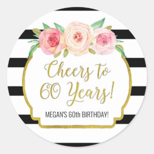 Sticker Rond Salutations à 60 ans Anniversaire Fleurs de rayure
