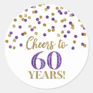 Sticker Rond Salutations à 60 ans Anniversaire Gold Purple Conf