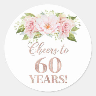 Sticker Rond Salutations à 60 ans Anniversaire Rose or rose Flo