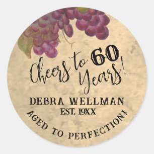 Sticker Rond Salutations à 60 ans Vignoble aquarelle