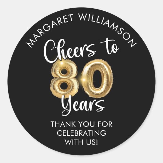 Sticker Rond Salutations à 80 ans de Merci de ballons de script (Devant)