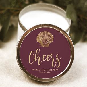 Sticker Rond Salutations Burgundy Gold Coastal Beach Mariage