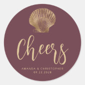 Sticker Rond Salutations Burgundy Gold Coastal Beach Mariage (Devant)