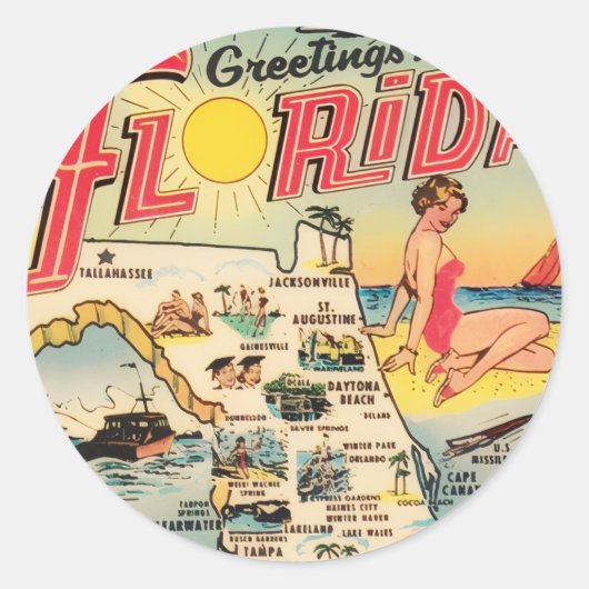 Sticker Rond Salutations de Floride (Devant)