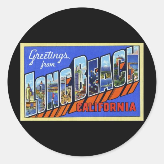 Sticker Rond Salutations de Long Beach California (Devant)
