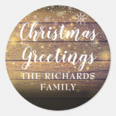 Sticker Rond Salutations de Noël en écriture de bois rustique N (Devant)