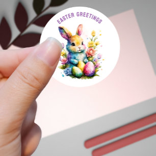 Sticker Rond Salutations de Pâques Bunny coloré personnalisé