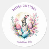 Sticker Rond Salutations de Pâques Bunny et oeufs sur mesure (Devant)