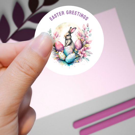 Sticker Rond Salutations de Pâques Bunny et oeufs sur mesure
