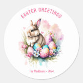 Sticker Rond Salutations de Pâques mignon Petit Lapin Personnal (Devant)
