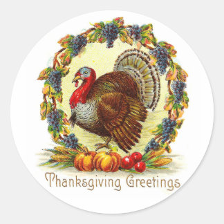 Sticker Rond Salutations de Thanksgiving vintages Turquie