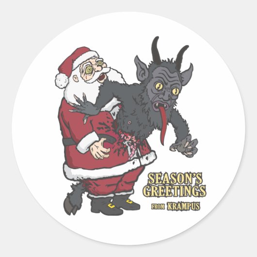 Sticker Rond Salutations de vacances de Krampus (et Père Noël) (Devant)