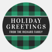 Sticker Rond Salutations de vacances Plaid Buffalo vert et noir (Devant)