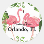 Sticker Rond Salutations d'Orlando, FL—flamants roses (Devant)