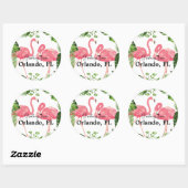 Sticker Rond Salutations d'Orlando, FL—flamants roses (Feuille)