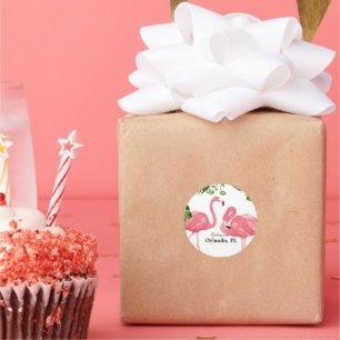 Sticker Rond Salutations d'Orlando, FL—flamants roses