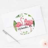 Sticker Rond Salutations d'Orlando, Floride, Flamants roses ros (Enveloppe)