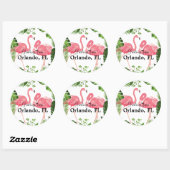 Sticker Rond Salutations d'Orlando, Floride, Flamants roses ros (Feuille)