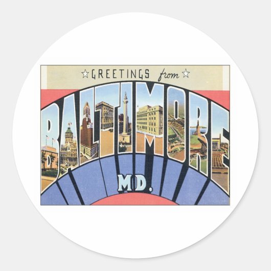 Sticker Rond Salutations du Maryland Baltimore (Devant)