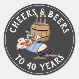 Sticker Rond Salutations Et Bières 40e Anniversaire Noir Et Bla