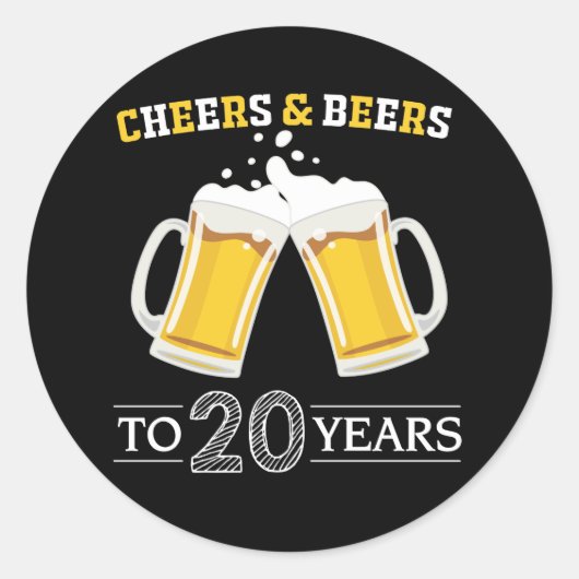 Sticker Rond Salutations et bières à 20 ans (Devant)