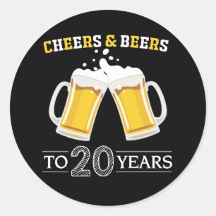 Sticker Rond Salutations et bières à 20 ans