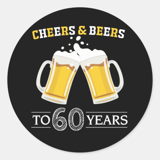 Sticker Rond Salutations et bières à 60 ans (Devant)