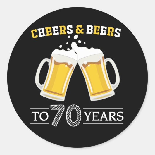 Sticker Rond Salutations et bières à 70 ans (Devant)