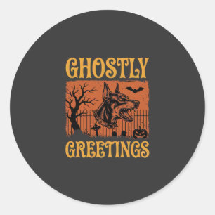 Sticker Rond Salutations Fantomatiques Halloween Doberman Cimet