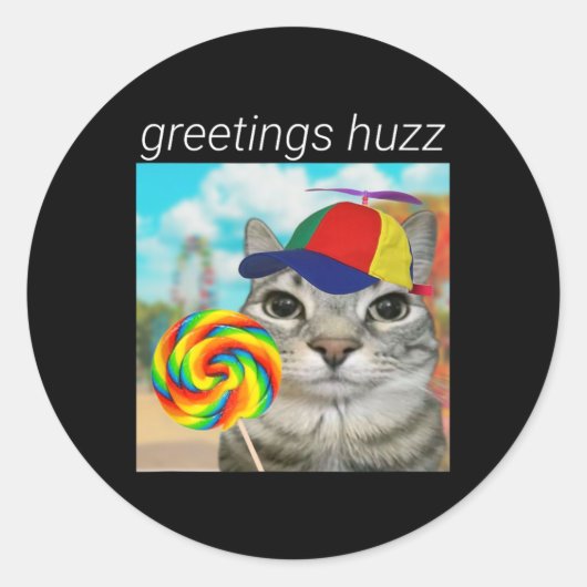 Sticker Rond Salutations Huzz Funny Gen Z Gen Alpha Slang Mème (Devant)