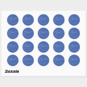 Sticker Rond Salutations Minimal Français Bleu Script Personnal (Feuille)